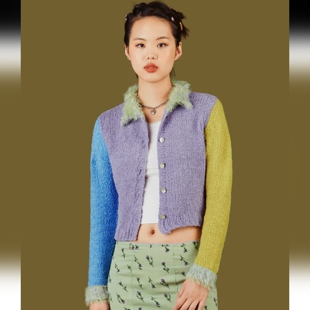 UNIF Women's Sweater Fluffy Bright cardigan sweater 90s colorful pastel goth - Picture 1 of 8